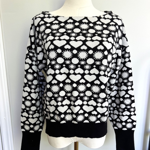 Maeve Anthropologie Sweater Black & White Heart Sz S Sunshine in My Heart - Picture 2 of 16